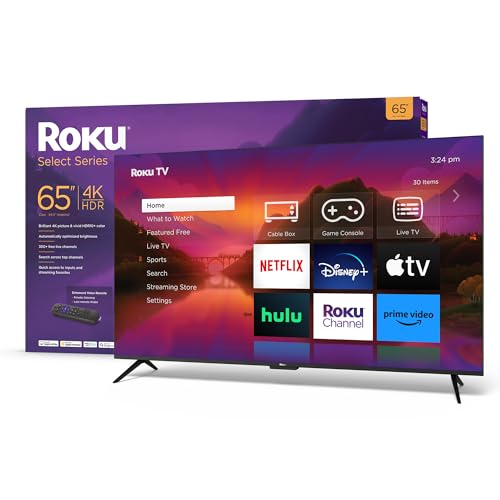 Roku 65″ Select Series 4K HDR Smart RokuTV with Enhanced Voice Remote, Brilliant 4K Picture, Automatic Brightness, and Seamless Streaming