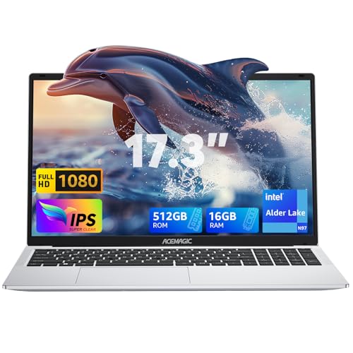 ACEMAGIC 2024 Newest Laptop,17.3-Inch FHD Display Laptop with Intel Quad Core-12th Alder Lake N97(Up to 3.6GHz), 16GB RAM 512GB ROM Business Laptop Computer, 6000Mah Battery,Silver